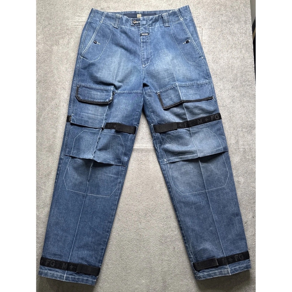 Marithe Francois Girbaud Men's Cargo Jeans 36 Wide Leg Multi‎ Pocket Strap Y2K